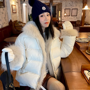 heidy海蒂 90白鹅绒/白狐腹毛保暖皮草三防加厚绒立领羽绒服女冬
