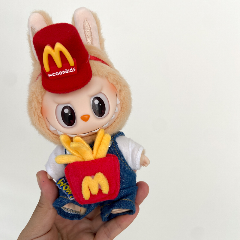 薯条牛仔背带裤适合拉布布盲盒挂件穿的衣服帽子套装labubu娃衣