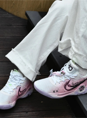 球鞋定制 Nike KD Trey 5 心动时刻字母涂鸦粉低帮男女实战篮球鞋