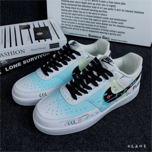 球鞋定制 Nike Court Vision 赛博电玩像素涂鸦手绘男女低帮板鞋