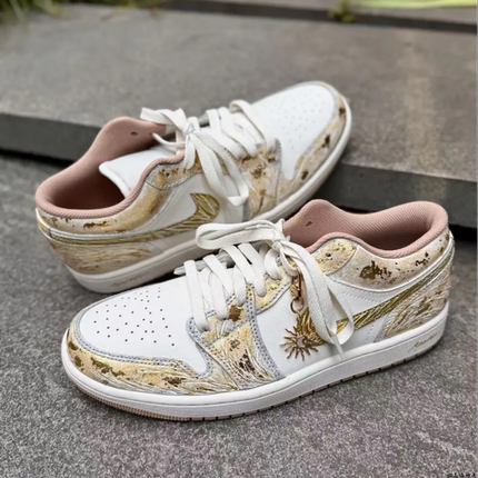 球鞋定制 Air Jordan 1 太阳神阿波罗烫金灼烧斑驳低帮男女篮球鞋