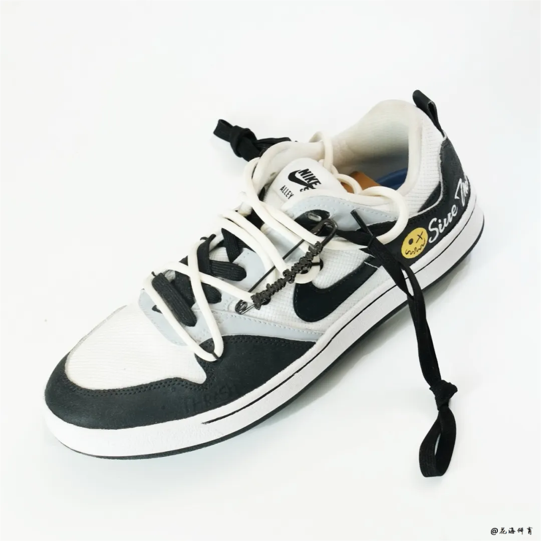球鞋定制 Nike SB Alleyoop 黑白小丑解构金属风低帮黑白男女板鞋