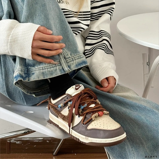 球鞋定制 Nike Dunk Low朽木别秋复古做旧美拉德米褐低帮男女板鞋