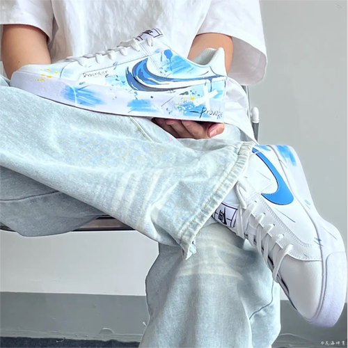 Nike球鞋定制蓝清新低帮男女板鞋