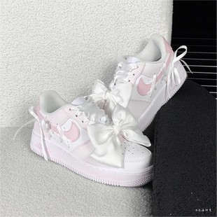 Air Force 板鞋 定制 白粉蝴蝶结丝带简约低帮女款 Nike Low 球鞋