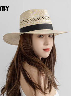 欧美韩版休闲百搭春夏秋高级感镂空透气爵士草帽女街头拍照遮阳帽