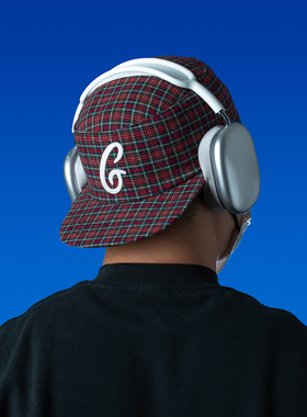 DABOE日系复古格子平顶鸭舌帽百搭嘻哈平檐海军反戴刺绣棒球帽