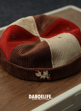 DABOE灯芯绒复古日系瓜皮帽小红娘狐狸男女街头学生撞色地主帽