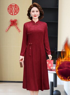 中老年大码女装宽松显瘦连衣裙高腰设计遮肚腩垂感雪纺长裙妈妈装
