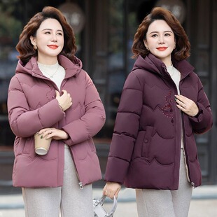 中老年女士冬季保暖连帽棉服大码宽松显瘦加厚外套女款时尚洋气棉
