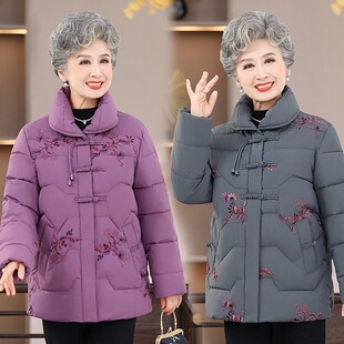中老年女士冬季新款绣花棉服加厚保暖大码外套优雅时尚穿搭