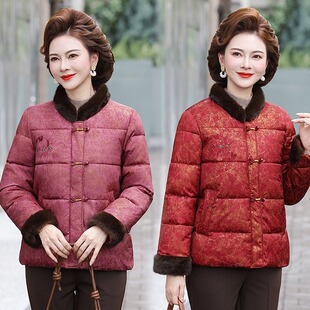 中老年女士冬季保暖棉服加厚大码宽松妈妈装外套绣花设计毛领长袖
