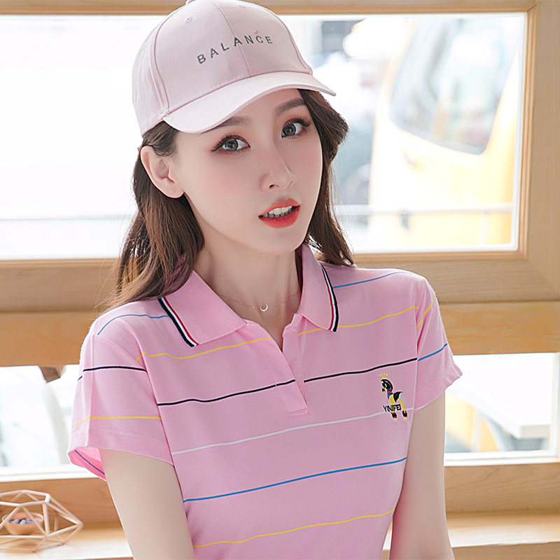 条纹翻领t恤女短袖带领2025夏季新款宽松大码有领上衣妈妈polo衫,女装/女士精品,T恤,淘宝优惠券,粉丝福利购,淘宝优惠卷