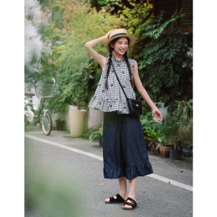 古苔 日系刺绣喇叭花牛仔裤 小个子版型 好穿实穿夏季8分牛仔裤子