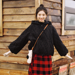古苔 初冬的第一件黑色小棉衣 显瘦纸片人日系文艺夹棉保暖外套女
