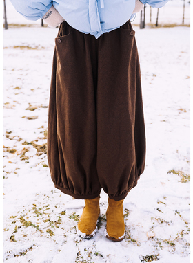 古苔 日系灯笼裤 复古休闲羊毛阔腿裤 秋裤伴侣遮肉显瘦气球裤子