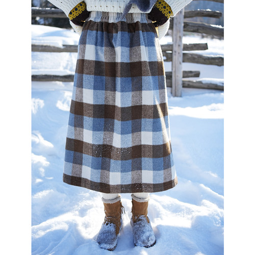 格子半身裙冬20羊毛保暖古苔半裙