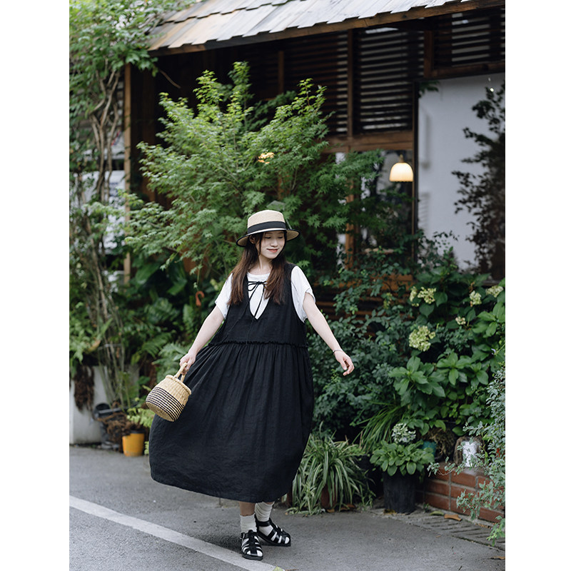 古苔 黑色连衣裙 夏季叠穿日系穿搭设计感实穿小个子亚麻背心裙女,女装/女士精品,连衣裙,淘宝优惠券,粉丝福利购,淘宝优惠卷