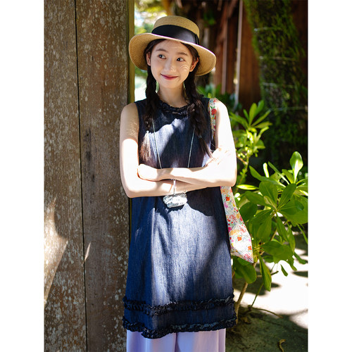 牛仔连衣裙古苔棉麻ju舒服凉快女
