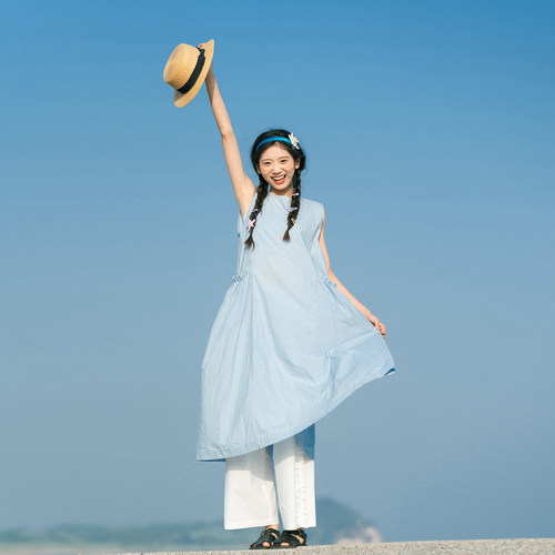 古苔冰蓝色连衣裙橄榄皮狂喜裙子