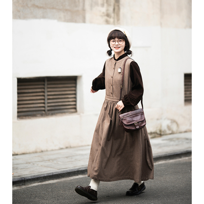 日系羊毛叠穿背心裙古苔秋冬新款