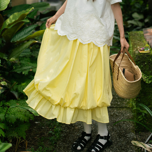 古苔日光黄花苞水母半身裙早秋