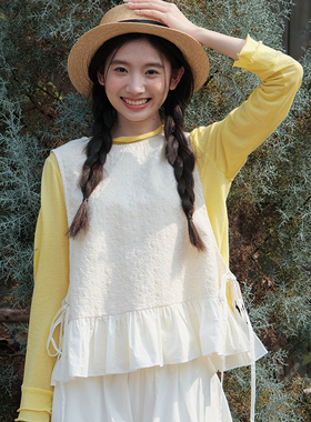 古苔「五一出游出片穿搭」亚麻刺绣桑蚕丝混纺荷叶边背心显瘦马甲