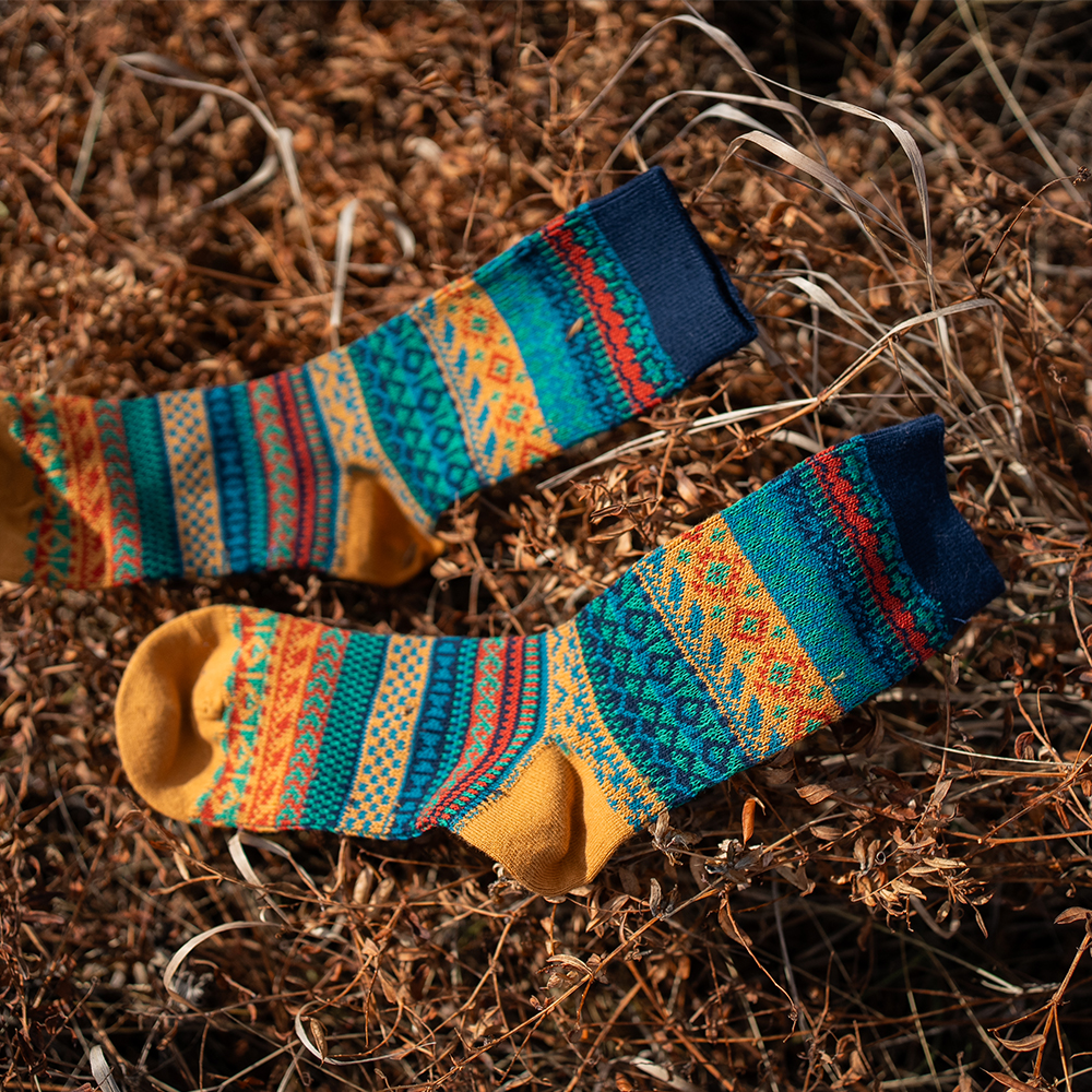 古苔秋冬费尔岛纯棉中筒堆堆袜女