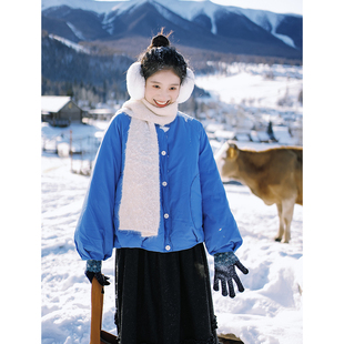 古苔 雪山蓝羽绒服hen保暖圆领90白鸭绒短款外套冬日常通勤防风款