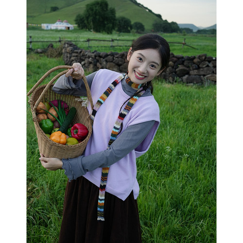 不易起球针织马甲古苔紫色马夹女