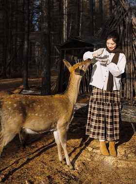 古苔 格子裙 秋冬焦糖板栗暖呼呼磨毛格纹hen保暖日系穿搭半身裙