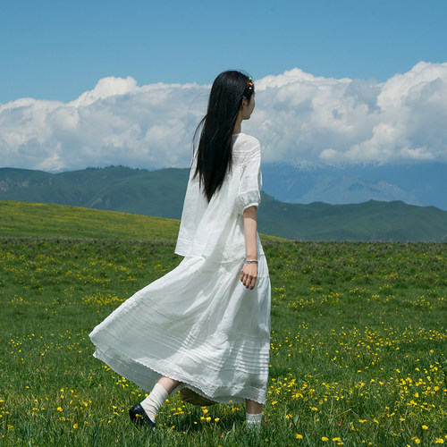 古董蕾丝苎麻上衣古苔温柔感小衫