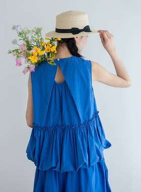 古苔 蓝色花苞上衣 黄皮人生蓝衬衫 都勇敢的去穿 夏日显瘦背心女