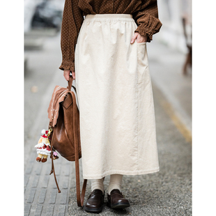 古苔 冬日象牙白灯芯绒半身裙 日系文艺四季神裙百搭好裙子
