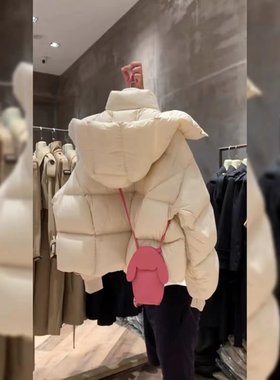 鹅绒服欧货超轻短款可拆帽时尚