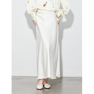 丝滑半身裙新款 新中式 斜裁缎面气质高腰鱼尾半裙女668 知合堂