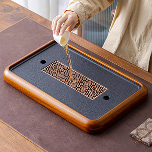 新款家用茶盘石板干泡盘实木茶托盘茶台沥水功夫茶具小型功夫茶海