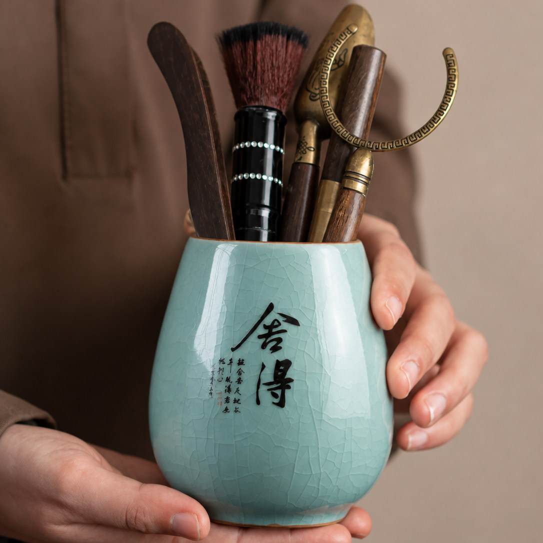 哥窑舍得茶道黑檀木六君子功夫茶具用品配件茶道泡茶工具茶夹套装