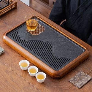 家用简约茶盘石板干泡盘实木茶托盘茶台沥水功夫茶具小型功夫茶海