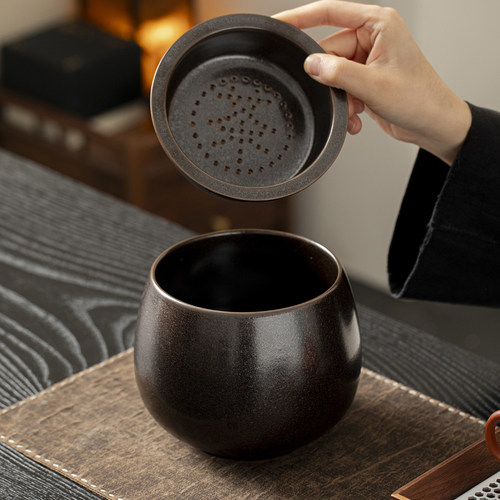 家用陶瓷带盖茶渣缸大小号水盂建水废水桶功夫茶道配件茶水缸杯洗