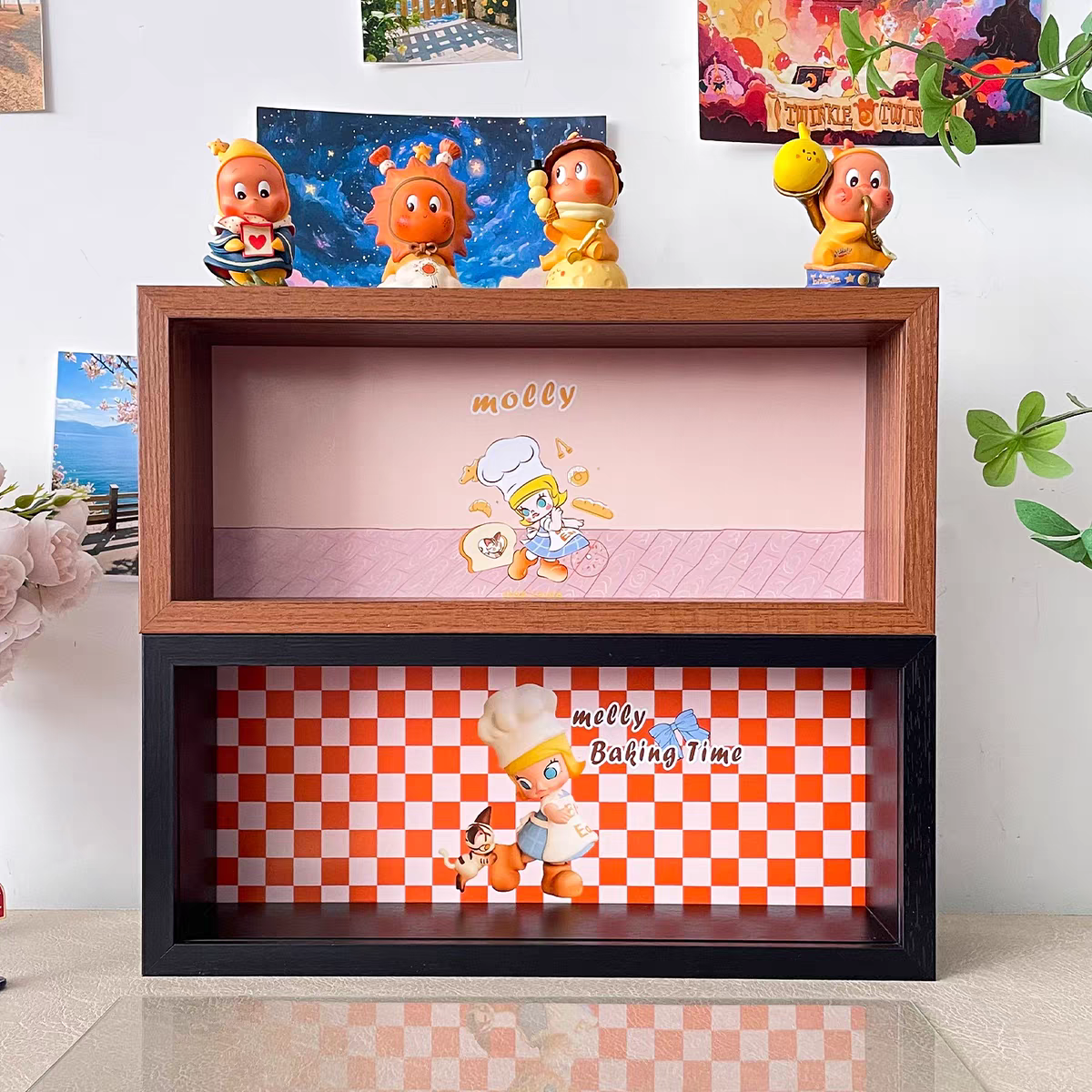 泡泡玛特molly面包脑袋盲盒收纳展示架抽拉玻璃相框茉莉展示框