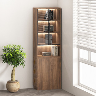 沙发边柜夹c缝收纳柜侧面抽拉柜实木柜子转角窄柜书柜收纳柜置物