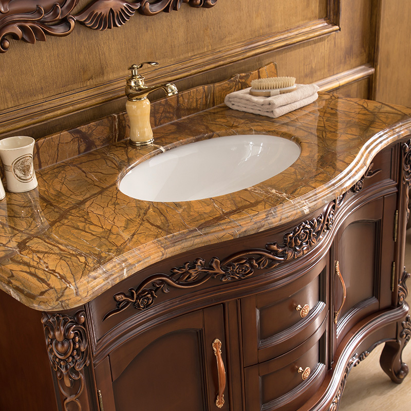 高端欧式a橡木浴室柜组合洗脸盆柜洗漱台洗手盆厕所柜子大理石台