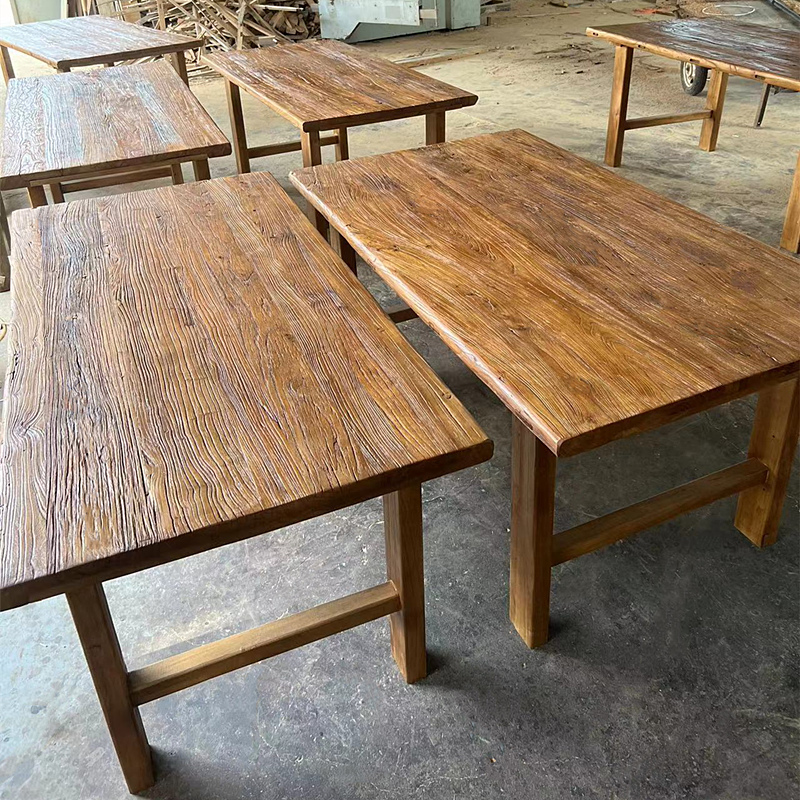 老榆木桌子实木餐桌复古茶桌简约长条桌办公书桌原木吧.台民宿茶