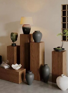 侘寂风实木墩子摆件原p木墩花架民宿酒店边角几矮凳方形木桩展示