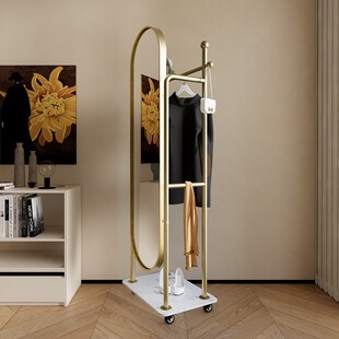 轻奢简约可移动穿衣镜衣帽架一体家用落H地多功能旋转全身镜挂衣