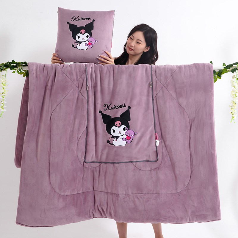 库洛米两用抱枕加j厚牛奶绒汽车靠垫学校午睡可折叠枕头办公室毛