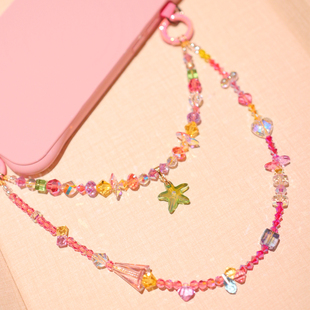 仙女配色施华洛水晶精致可爱马卡龙色系双层手机链blingbling饰品