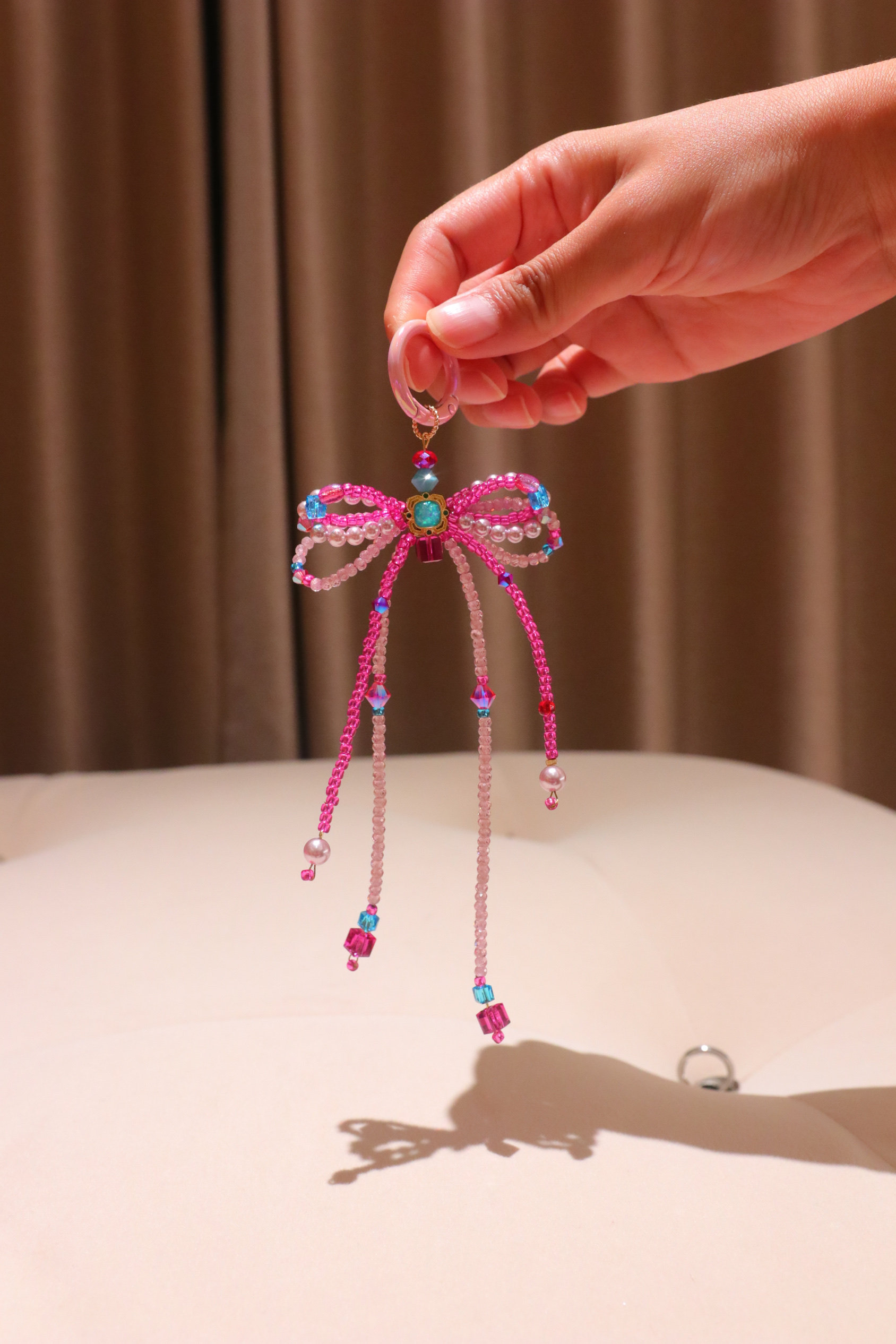 粉红芭比｜精致奥地利水晶锆石双层蝴蝶结手机链车挂饰包包挂饰女