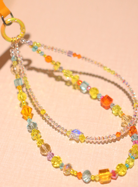 夏日物语 黄色系闪耀双层精致奢华感人造水晶手机链包包挂件唯美